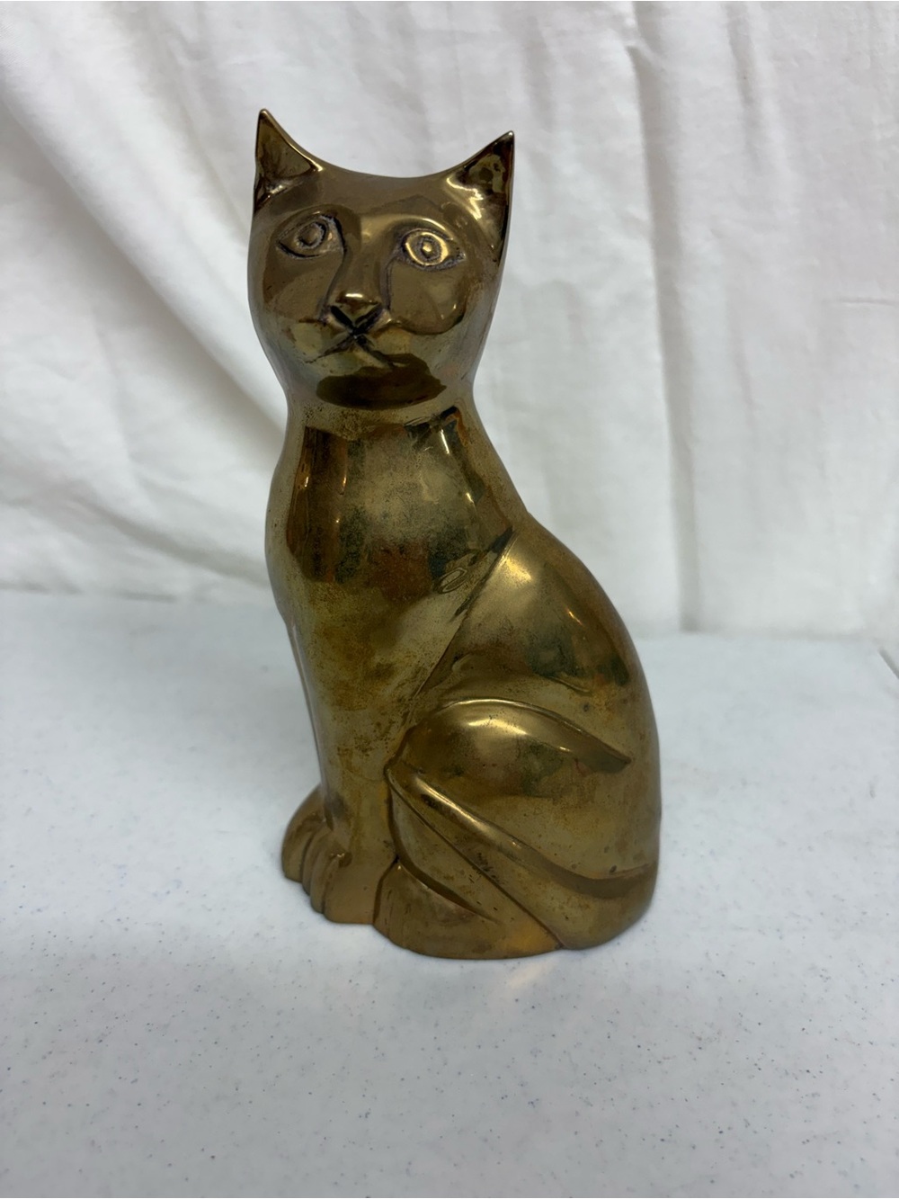 Brass Cat Figurine - Gold Decorative Accent